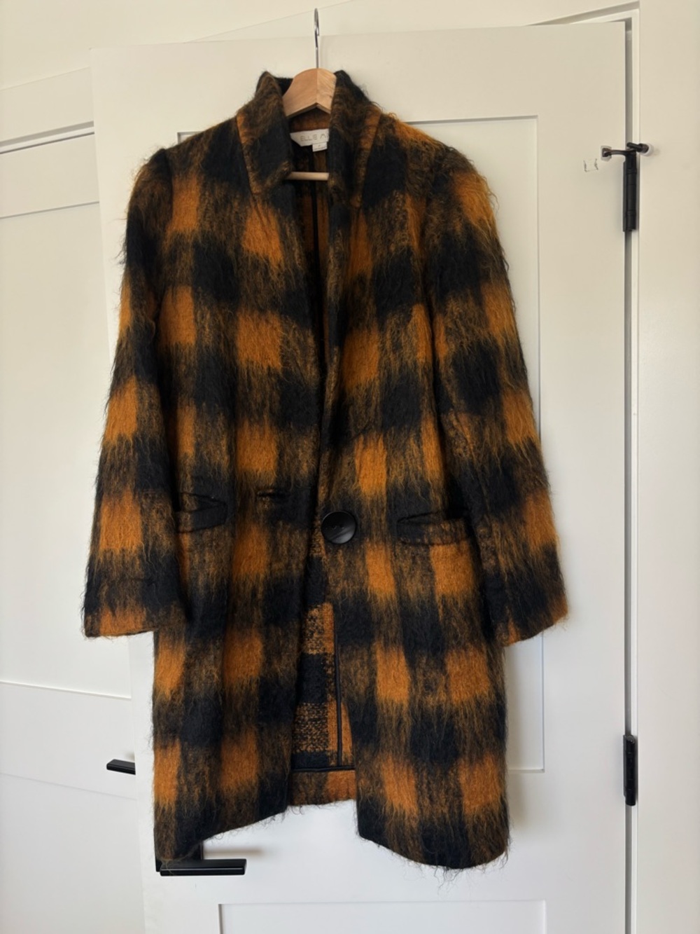 Ellie Mae Studios Black & Orange Plaid Mohair Coat